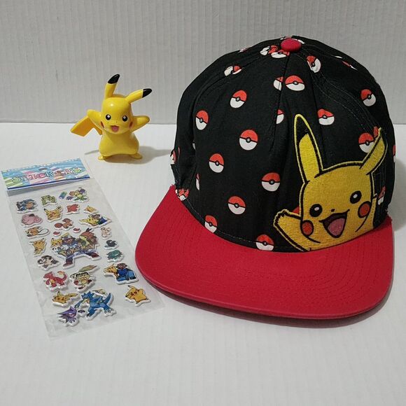 Pokemon Other - Lot of Pokemon Baseball Cap 2016, Pikachu Light Up Toy 2017, Pokemon stickers